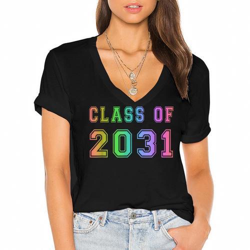 Class Of 2031 High School Graduation Date Kindergarten Shirt Women's Jersey Short Sleeve Deep V-Neck Tshirt				 - Best Gift Smart