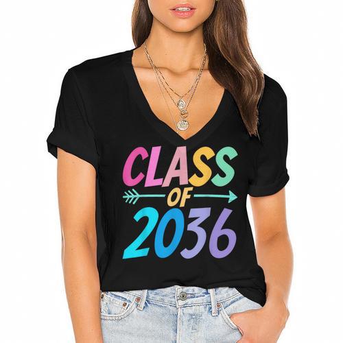 Class Of 2036 First Day Kindergarten Grow With Me Graduation Women's Jersey Short Sleeve Deep V-Neck Tshirt				 - Best Gift Smart