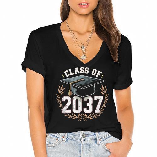 Class Of 2037 Graduation Women's Jersey Short Sleeve Deep V-Neck Tshirt - Best Gift Smart