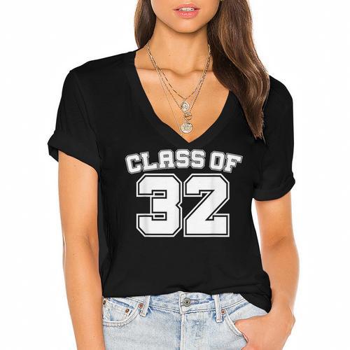 Class Of 32 2032 School Tee Shirt Graduation Class Party Women's Jersey Short Sleeve Deep V-Neck Tshirt				 - Best Gift Smart