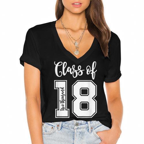 Class Of Two Thousand 18 Shirt Graduation T-Shirt Women's Jersey Short Sleeve Deep V-Neck Tshirt				 - Best Gift Smart