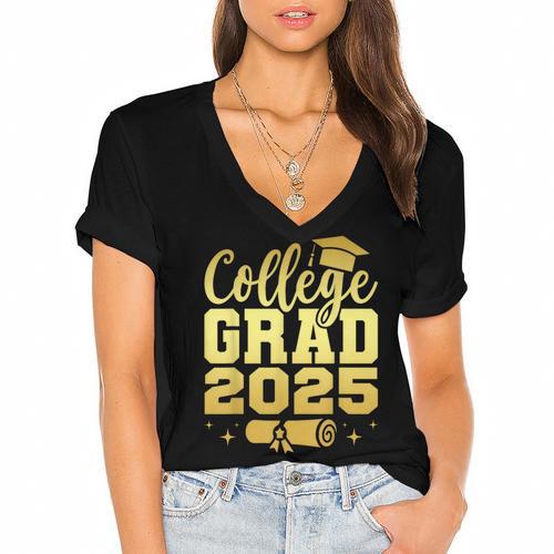 College Grad Class Of 2025 Senior Graduate Graduation Women's Jersey Short Sleeve Deep V-Neck Tshirt				 - Best Gift Smart