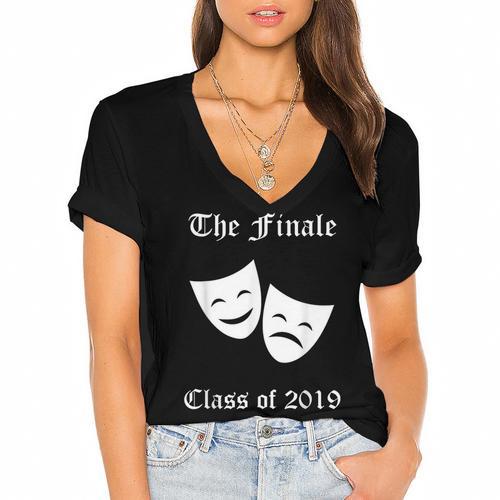 Cool Theater Graduation Tshirt Tragedy And Comedy Masks Women's Jersey Short Sleeve Deep V-Neck Tshirt				 - Best Gift Smart
