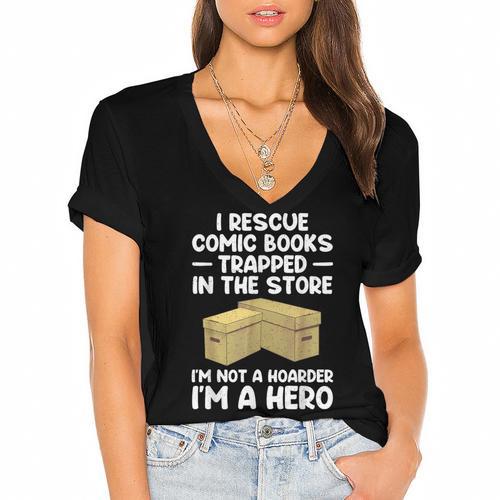 Cool Comic Book For Men Women Comic Book Collector Women's Jersey Short Sleeve Deep V-Neck Tshirt - Bookorys DE