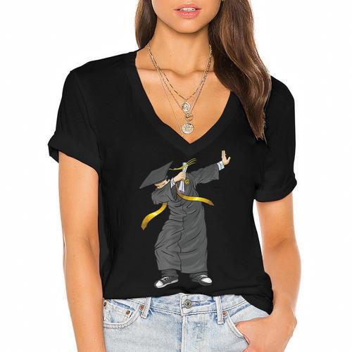 Cool Graduation Dab Dabbing Senior 2019 Grad Women's Jersey Short Sleeve Deep V-Neck Tshirt - Best Gift Smart