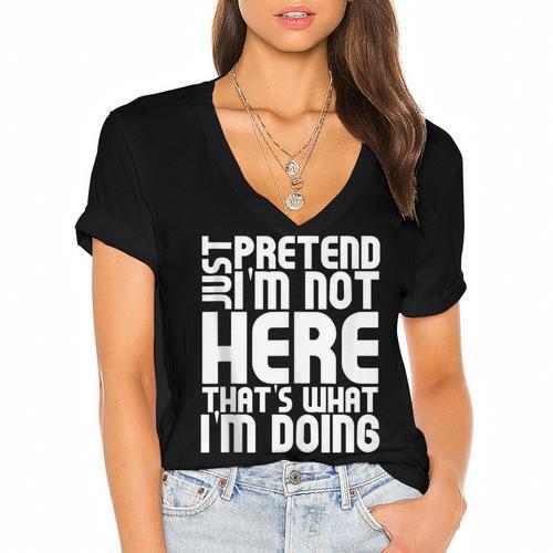 Cool Introvert Just Pretends I'm Not Heres Women's Jersey Short Sleeve Deep V-Neck Tshirt - Raresse
