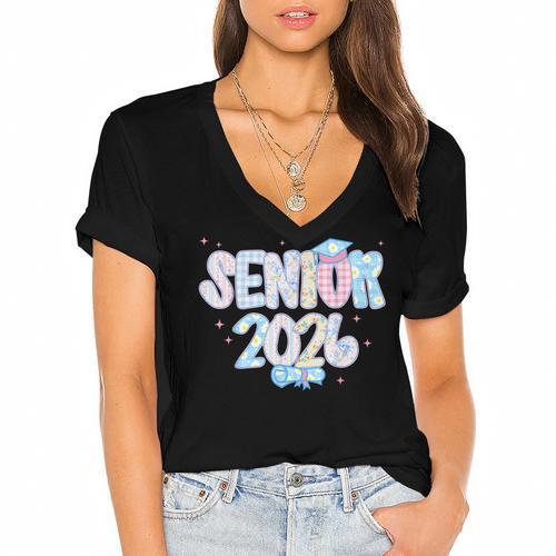 Coquette Senior-Class Of 2026 Preppy Graduation Graduate Women's Jersey Short Sleeve Deep V-Neck Tshirt				 - Best Gift Smart
