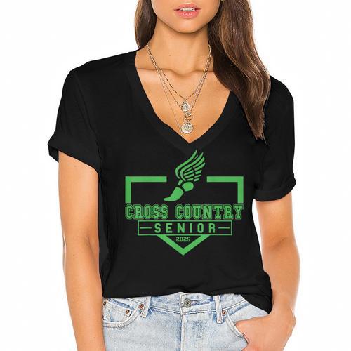 Cross Country Senior Night Senior 2025 Graduation Party 23 Women's Jersey Short Sleeve Deep V-Neck Tshirt				 - Best Gift Smart