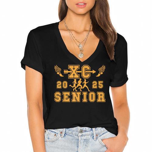 Cross Country Senior Night Senior 2025 Graduation Party 9 Women's Jersey Short Sleeve Deep V-Neck Tshirt				 - Best Gift Smart