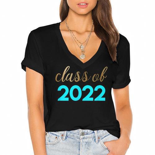 Cute Graduation Shirt Class Of 2022 Shirt Women's Jersey Short Sleeve Deep V-Neck Tshirt				 - Best Gift Smart