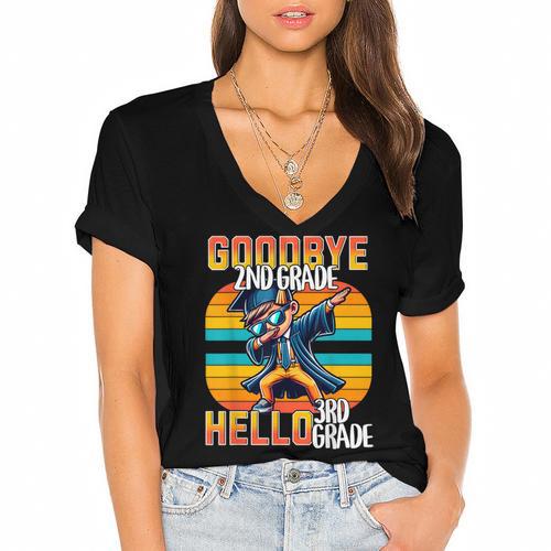 Dabbing Boy Goodbye 2nd Grade Hello 3rd Grade Graduation Women's Jersey Short Sleeve Deep V-Neck Tshirt				 - Best Gift Smart