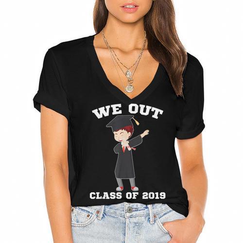 Dabbing Graduation Boy Class Of 2019 We Out Women's Jersey Short Sleeve Deep V-Neck Tshirt				 - Best Gift Smart