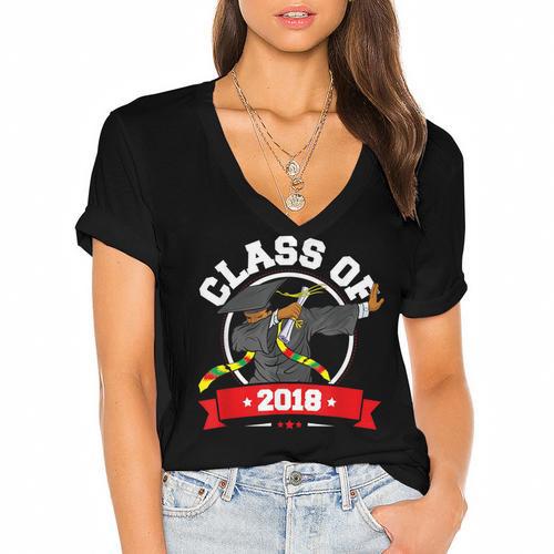 Dabbing Graduation Class Of 2018 TShirt History Month Women's Jersey Short Sleeve Deep V-Neck Tshirt				 - Best Gift Smart