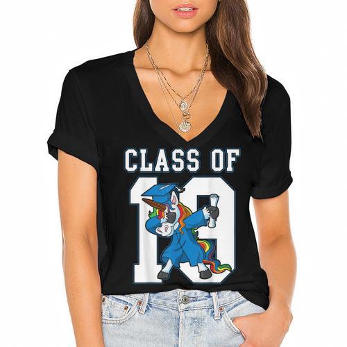 Dabbing Graduation Class Of 2019 Unicorn Shirt Women's Jersey Short Sleeve Deep V-Neck Tshirt				 - Best Gift Smart