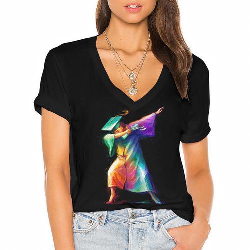 Dabbing Graduation Women Women's Jersey Short Sleeve Deep V-Neck Tshirt - Best Gift Smart