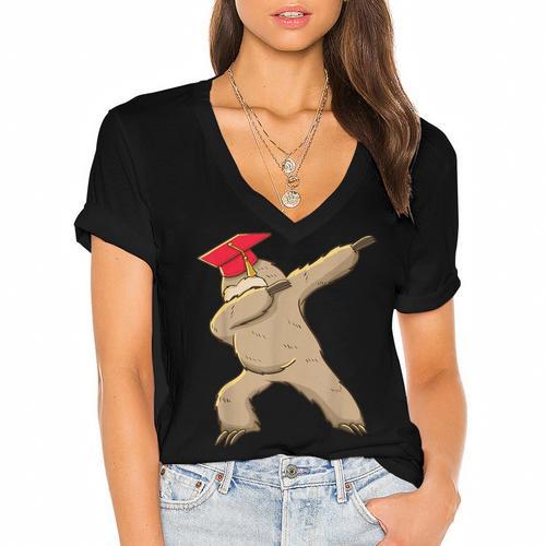 Dabbing Sloth School Graduation T Shirt For Kids Women's Jersey Short Sleeve Deep V-Neck Tshirt				 - Best Gift Smart