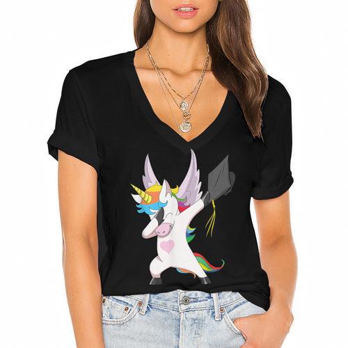 Dabbing Unicorn Graduation Class Of 2019 Women Women's Jersey Short Sleeve Deep V-Neck Tshirt				 - Best Gift Smart