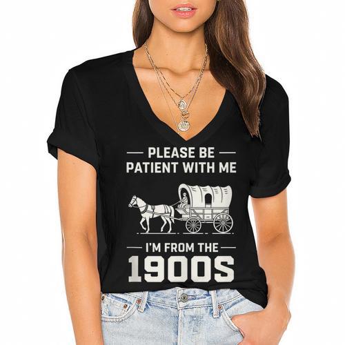 Dad Please Be Patient With Me I'm From The 1900s Vintage Women's Jersey Short Sleeve Deep V-Neck Tshirt				 - Figerry