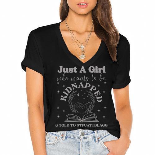 Dark Romance Merch Kidnapped STFUATTDLAGG Smutt Book Lover Women's Jersey Short Sleeve Deep V-Neck Tshirt				 - Bookorys CA