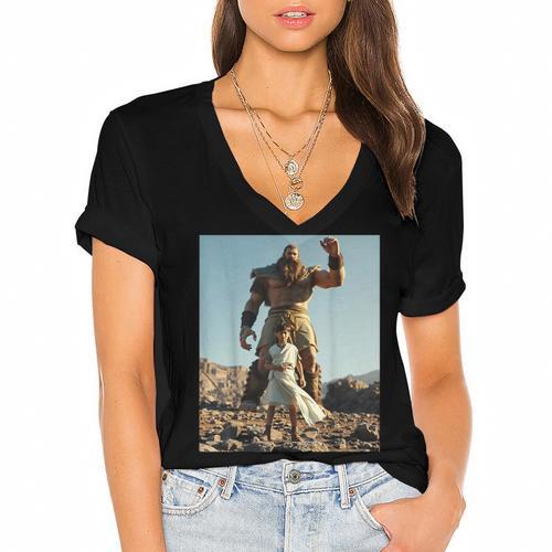 David And Goliath Bible Book Of Samuel King David Women's Jersey Short Sleeve Deep V-Neck Tshirt				 - Bookorys DE