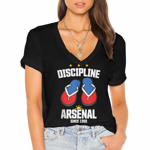 Discipline Arsenal Pinoy Nostalgia Filipino Tsinelas Women's Jersey Short Sleeve Deep V-Neck Tshirt - Figerry