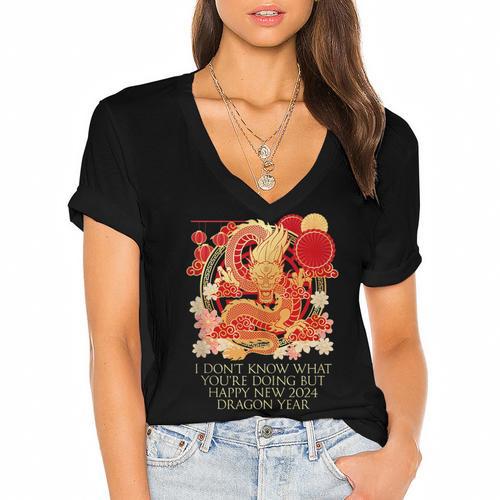 I Dont Know What Youre Doing Chinese New Year Introvert Women's Jersey Short Sleeve Deep V-Neck Tshirt - Raresse