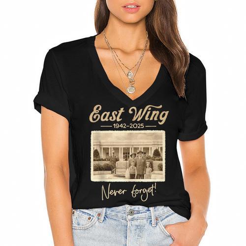 East Wing Never Forget American Vintage Nostalgia Women's Jersey Short Sleeve Deep V-Neck Tshirt - Figerry
