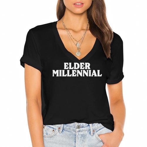 Elder Millennial Retro 90s Nostalgia Women's Jersey Short Sleeve Deep V-Neck Tshirt - Figerry