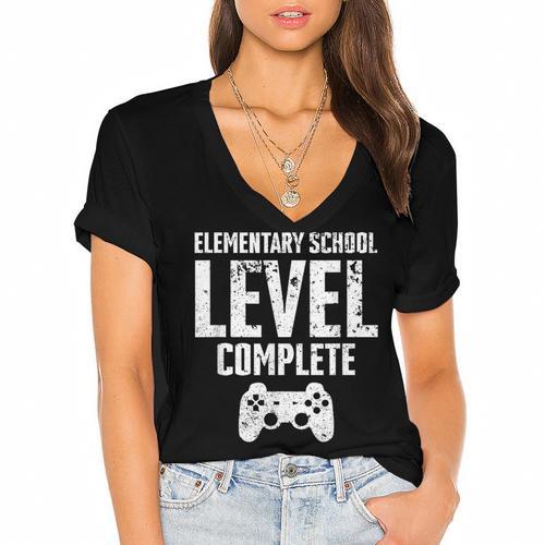 Elementary School Level Complete Gamer Graduate Graduation Women's Jersey Short Sleeve Deep V-Neck Tshirt				 - Best Gift Smart