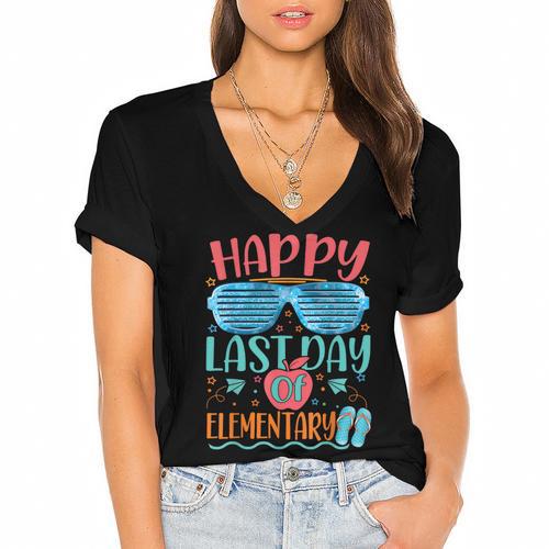 Elementary Teacher Student Graduation Last Day School Women's Jersey Short Sleeve Deep V-Neck Tshirt				 - Best Gift Smart