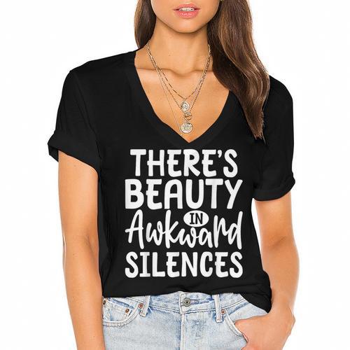 Embracing Awkward Silences Introvert Humor Antisocial Women's Jersey Short Sleeve Deep V-Neck Tshirt				 - Raresse