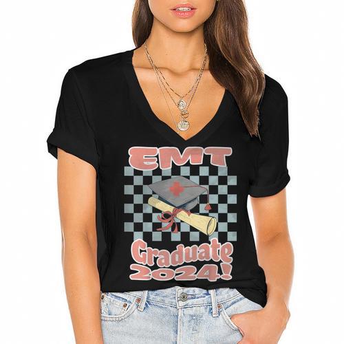 EMT Graduation Class Of 2024 Emergency Medical Tech Medic Women's Jersey Short Sleeve Deep V-Neck Tshirt				 - Best Gift Smart