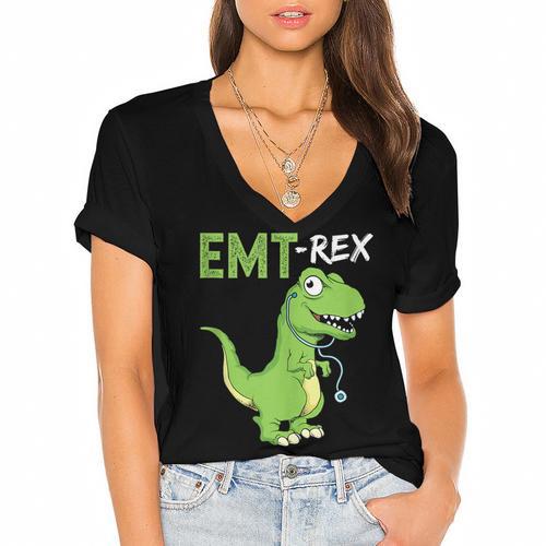 EMT Rex Paramedic Graduation Firefighter Women's Jersey Short Sleeve Deep V-Neck Tshirt				 - Best Gift Smart