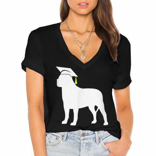 English Mastiff Graduation Dog Graduate Women's Jersey Short Sleeve Deep V-Neck Tshirt				 - Best Gift Smart