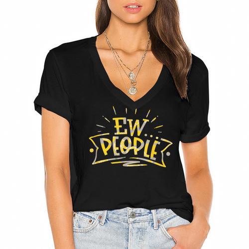 Ew People Antisocial Introvert Saying Yellow Lemon Women's Jersey Short Sleeve Deep V-Neck Tshirt				 - Raresse