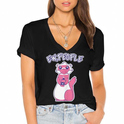Ew People Introvert Ferrets Saying Mask Ferret Women's Jersey Short Sleeve Deep V-Neck Tshirt - Raresse