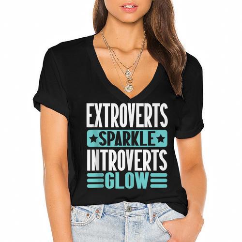 Extroverts Sparkle Introverts Glow Introvert Women's Jersey Short Sleeve Deep V-Neck Tshirt - Raresse