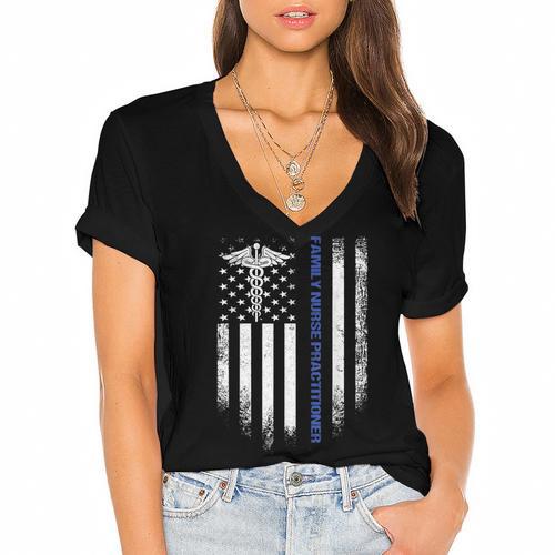 Family Nurse Practitioner Flag FNP Nursing Graduation Women's Jersey Short Sleeve Deep V-Neck Tshirt				 - Best Gift Smart