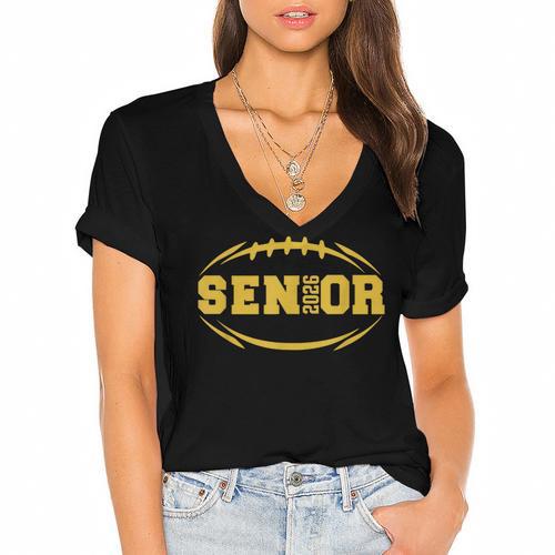 Football Proud Senior 2026 Graduation Year Women's Jersey Short Sleeve Deep V-Neck Tshirt - Best Gift Smart