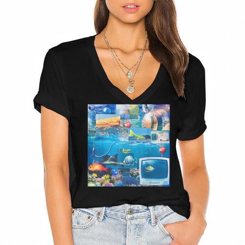 Frutiger Aero Retro Vibes Y2K Retro Grunge Women's Jersey Short Sleeve Deep V-Neck Tshirt - Figerry