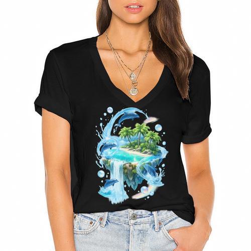 Frutiger Aero Women's Jersey Short Sleeve Deep V-Neck Tshirt - Figerry