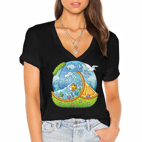 Frutiger Aero Y2K Fashion Trends Statement Piece Tech Orange Women's Jersey Short Sleeve Deep V-Neck Tshirt				 - Figerry