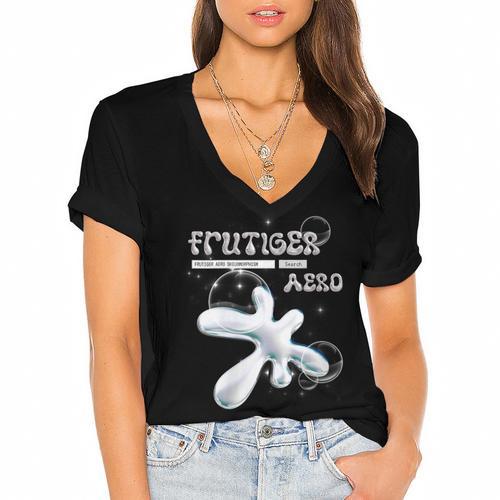 Frutiger Aero Y2K Fashion Trends Statement Piece Tech Orb Women's Jersey Short Sleeve Deep V-Neck Tshirt				 - Figerry