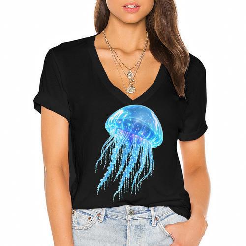 Frutiger Aero Y2K Jellyfish Women's Jersey Short Sleeve Deep V-Neck Tshirt - Figerry