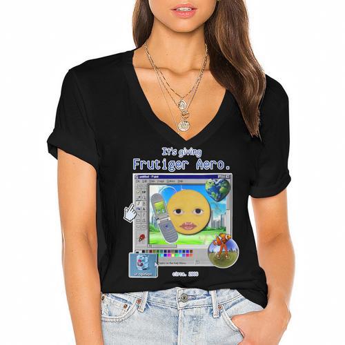 Frutiger Aero Y2K Meme Graphic 2000s Nostalgia Women's Jersey Short Sleeve Deep V-Neck Tshirt				 - Figerry