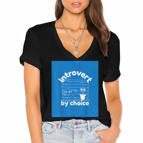 Fun For Introverts Women's Jersey Short Sleeve Deep V-Neck Tshirt - Raresse