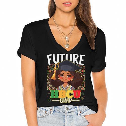 Future HBCU Grad Afro Girl College Graduation Kids Women's Jersey Short Sleeve Deep V-Neck Tshirt				 - Best Gift Smart
