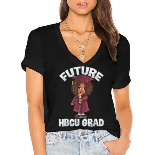 Future HBCU Grad Girl Wearing Graduation Gown Women's Jersey Short Sleeve Deep V-Neck Tshirt				 - Best Gift Smart