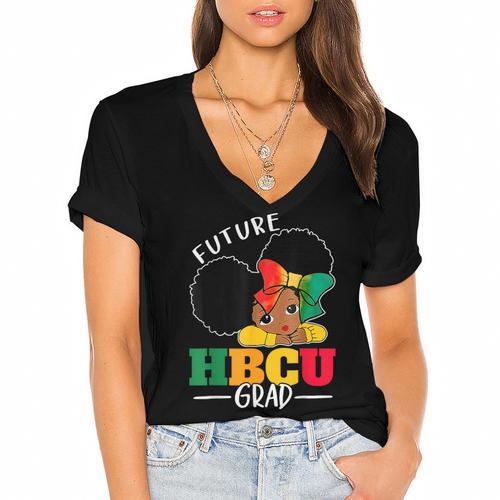 Future HBCU Grad History Girl Graduation HBCU Kids Women's Jersey Short Sleeve Deep V-Neck Tshirt				 - Best Gift Smart