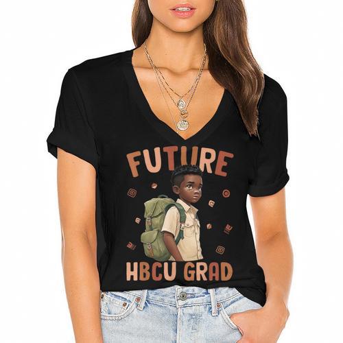 Future HBCU Grad History Month Graduation Boys Kids Women's Jersey Short Sleeve Deep V-Neck Tshirt				 - Best Gift Smart